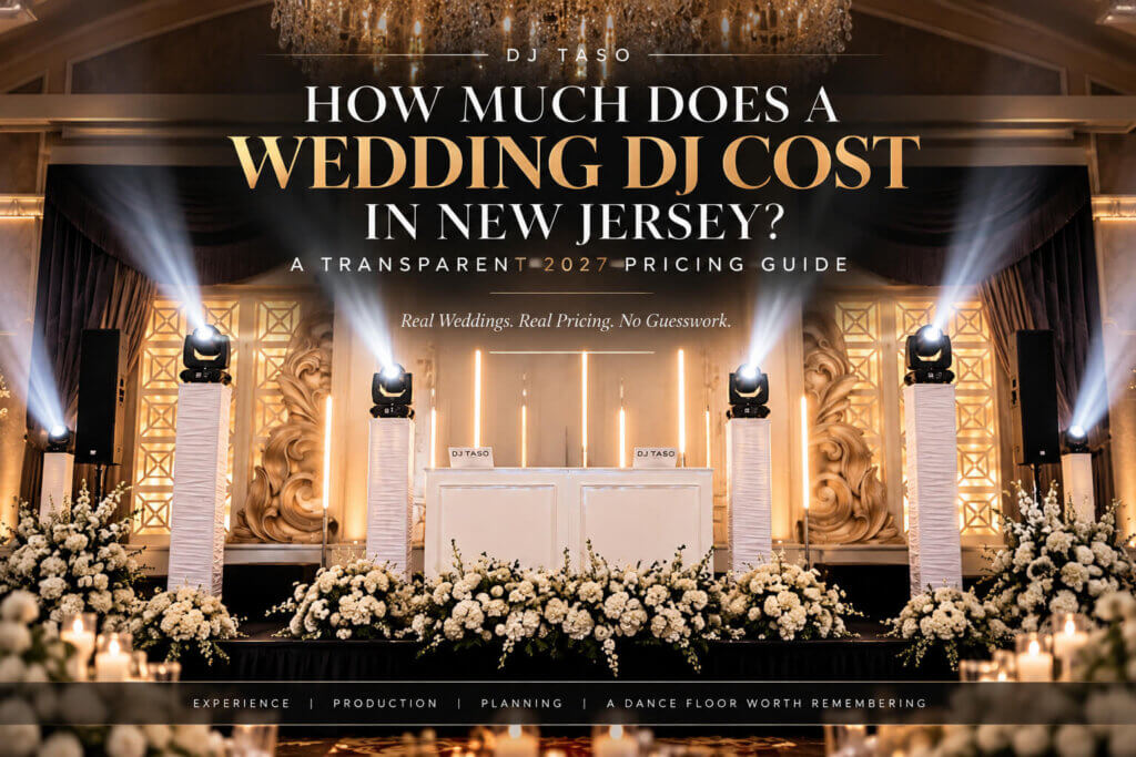 Luxury wedding DJ setup in New Jersey for DJ Taso’s 2027 wedding DJ pricing guide